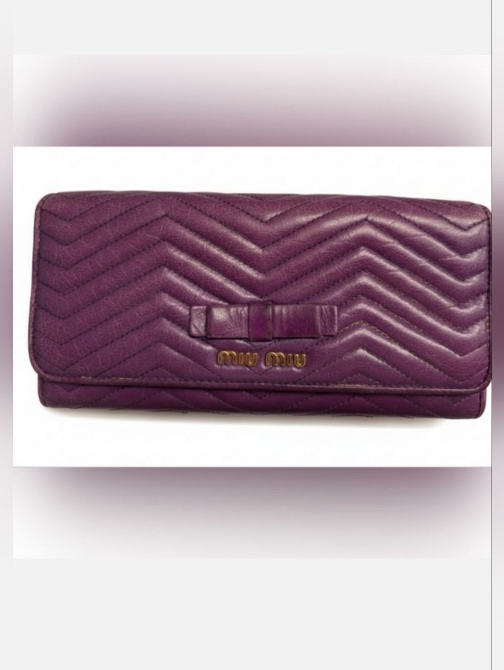 Miu Miu Purple Quilted Chevron Leather Wallet EUC!